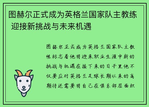 图赫尔正式成为英格兰国家队主教练 迎接新挑战与未来机遇